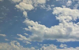 Image of clear blue sky and white clouds on day time for background usage photo