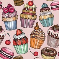 Seamless pattern with ice cream and sweet cupcake background vector