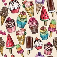 Seamless pattern with ice cream and sweet cupcake background vector