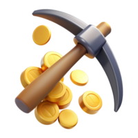 Pick Axe with Gold Coins 3d Illustration png