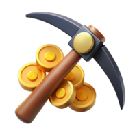 Pick Axe with Gold Coins 3d Image png