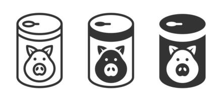 icons of pig face on canned food in minimalist black and white style, ideal for food packaging themes. vector