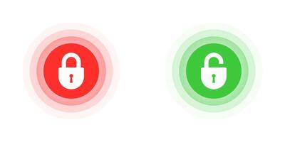 illustration of lock icons in red and green circles, representing locked and unlocked states. Perfect for security, access control, and privacy concepts. vector