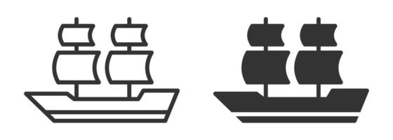 Simple black and white illustration of a sailboat with two masts and sails. vector