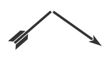 icon of a broken arrow symbolizing failure, decline, or broken direction in a minimalist black and white style. vector