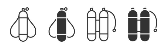 illustration of scuba tanks in various designs, featuring minimalist black and white style. vector