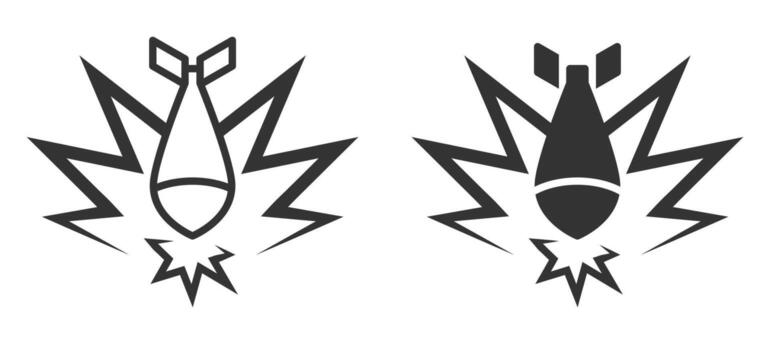 illustration of a bomb exploding with a simple black and white design. vector