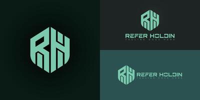 Abstract initial hexagon letters RH or HR logo in green color isolated on multiple background colors. The logo is suitable for cybersecurity company logo design illustration inspiration templates. vector
