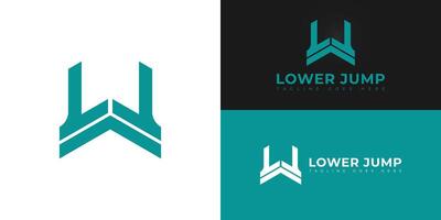 Abstract initial letters LJ or JL logo in blue cyan color isolated on multiple background colors. The logo is suitable for real estate technology company logo design illustration inspiration vector