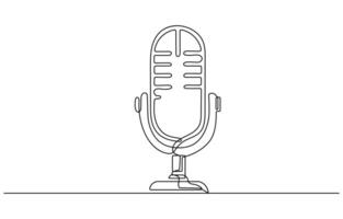 Continuous one line drawing of vintage microphone. microphone. Podcast microphone outline illustration vector