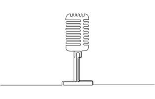 Continuous one line drawing of vintage microphone. microphone. Podcast microphone outline illustration vector