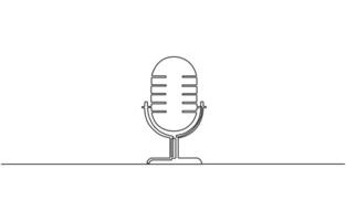 Continuous one line drawing of vintage microphone. microphone. Podcast microphone outline illustration vector