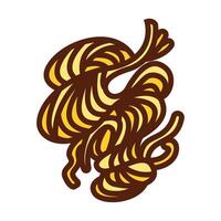 Yellow curvy cooked noodles with abstract shape icon illustration outlined isolated on square white background. Simple flat cartoon art styled drawing. vector