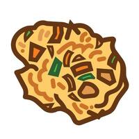 Bakwan fried indonesian snack with green onions and carrot slices colored food icon illustration outlined isolated on square white background. Simple flat cartoon art styled drawing. vector