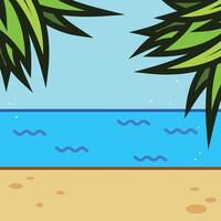 Tree leaves, sky, sea, and sand simple illustration isolated on square background with no text. Simple flat cartoon art styled drawing. vector