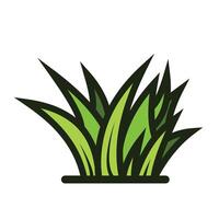 Green grass leaves icon illustration with outline isolated on square white background. Simple flat cartoon art styled drawing. vector