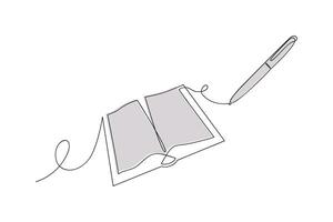 Pad and pen in one continuous line in color. One line drawing, minimalism. vector
