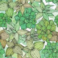 Seamless pattern with aloe, cactus, Foliage and branch. vector