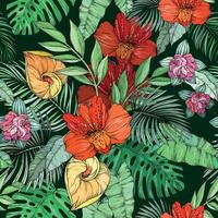 Seamless pattern with colorful flowers on black background vector