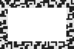 Frame composed of many plastic building toy blocks. Background of bricks in black and white colors. Simply bricks template. Abstract background vector