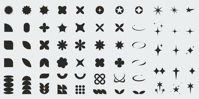 Abstract bold geometric shapes collection. Various graphic elements. Isolated figures, Y2k retro futuristic aesthetic vector