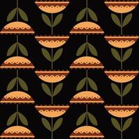 Ethnic seamless pattern. Floral background with flowers isolated on black background. Ethnic flowers and geometric frames. Design for fabric, wallpaper, border, wrapping paper. vector