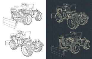 Mini tractor drawings vector