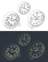 Aviation instruments isometric blueprints vector