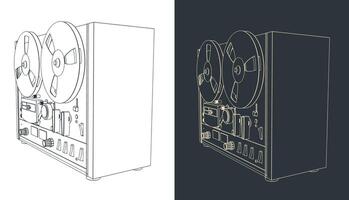 Reel to reel tape recorder sketches vector