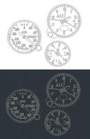 Aviation instruments blueprints vector