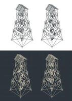Guard tower isometric blueprints vector