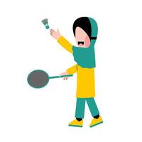 Hijab Kid Playing Badminton Illustration vector