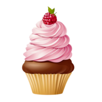 cupcake with chocolate frosting and raspberry on top png