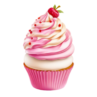cupcake with pink frosting and raspberry on top png