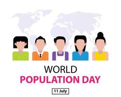 illustration graphic of people from all over the world, showing a world map background, perfect for international day, world population day, celebrate, greeting card, etc. vector