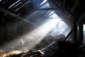 Rays of light in the barn. Neural network photo