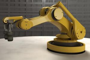 Industrial Robot Arm at Production Line at Modern Factory. Neural network photo