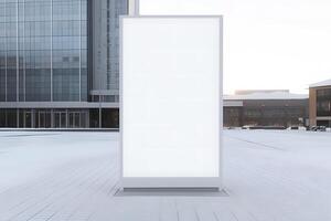 Modern vertical billboard with empty screen for commercial advertisement standing. Neural network photo