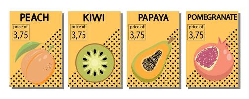 Fruit label set, price tags fruit poster banner template background in bright minimalistic style. vector