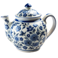 Blue and White Floral Teapot With Lid On Transparent Background png