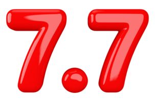 7.7 Sale Promotion Red Number 3D Render png