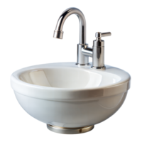 White Ceramic Bathroom Sink With Chrome Faucet and Soap Dispenser On Transparent Background png