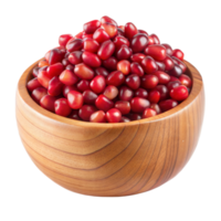 Fresh Red Pomegranate Seeds in a Wooden Bowl on Transparent Background png