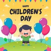 Children's Day Poster Design Full of Color and a small child in front vector