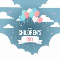 Poster design with cloud background and several balloons. Pro Illustration vector