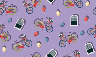 Trendy seamless pattern with bicycles and shadow purple background. vector