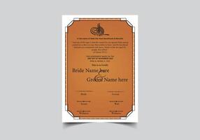 Elegant Muslim Nikkah Nama Certificate Template Design with A4 size vector