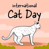 international cat day in hand drawn illustration style vector