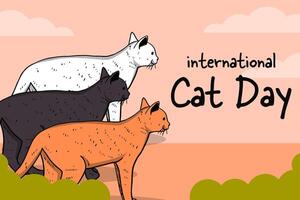 international cat day background illustration in hand drawn style vector