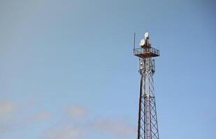 Telecommunication tower of 4G and 5G cellular. Cell Site Base Station. Wireless Communication Antenna Transmitter. Telecommunication tower with antennas photo